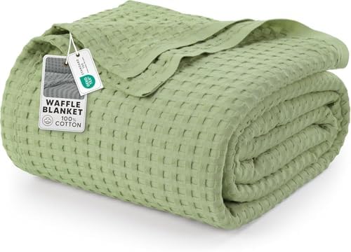 Utopia Bedding 100% Cotton Waffle Blanket Queen Size Sage Green, 90x90 Inch by UTOPIABEDDING