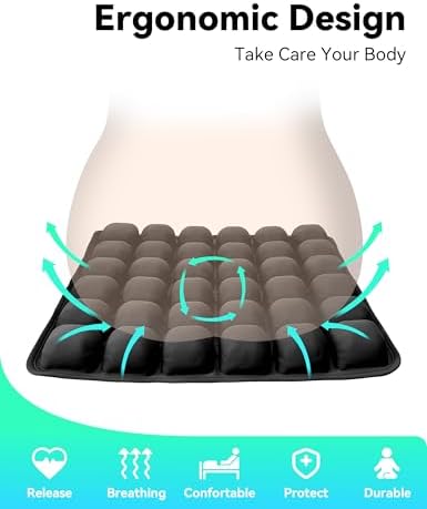Inflatable Seat Cushion, 3D Travel Cushion for Airplane, Seat Cushion for Car, Anti-Slip Bottom, Built-in Pump & Carry Bag for Travel/Office/Car – 36 Air Cells, Tailbone Pain Relief, Purple - Image 4