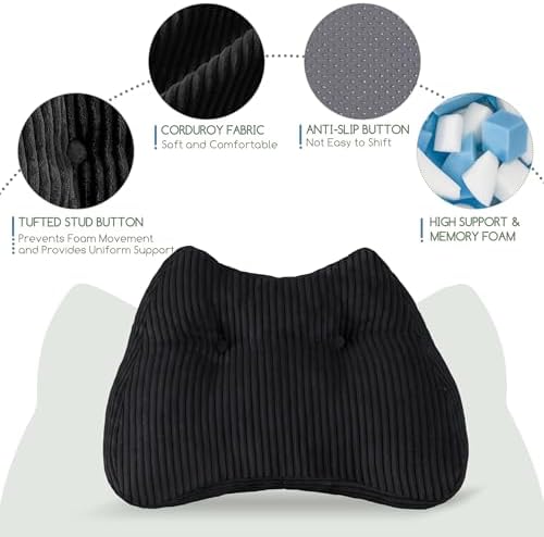 Lumbar Support Pillow for Recliner Chair/Accent Chair/Couch/Office Chair, Tufted Corduroy Back Support Cushion for Elderly, M-Shaped Recliner Cushions for Back Rest, Pain Relief, Reading, Black - Image 3