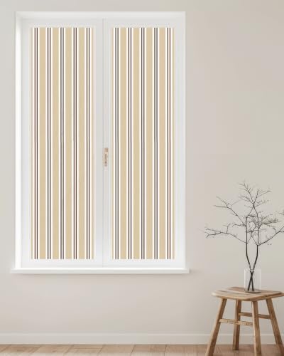 Window Privacy Film Frosted, Beige Striped Reusable Static Cling Window Tints, Modern Farmhouse Vertical Stripes Heat Control Windows Films for Offices, Balcony, 29.5 x 118 Inches - Image 2
