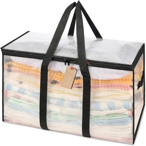 Transparent PP Woven Storage Bag,Large Moving Bags with Tag Pocket,Wear-resistant Laundry Bags for Clothes,Bedding,Quilt,Blankets,29x17x13in (3) by Unknown