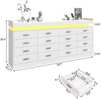 jiteentarou 16 Drawer Dresser with Charging Station and LED Lights, Modern Chest of Drawers with Power Outlet, Organizer Cabinet for Bedroom, Living Room, Entryway, White - Image 2