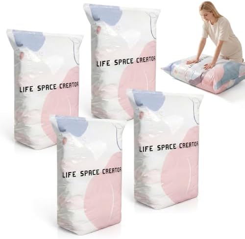 No‑Pump Vacuum Storage Bags, 2026 New Cube Compression Space Saver Bags, Large Storage Compression Bags Press & Seal, Vacuum Seal Bags for Clothes, Comforters, Blankets (4 Pcs, Large) by Punhail