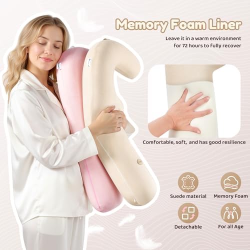 FLORICH Memory Foam Kids Travel Pillow, Car Sleeping Pillow, F-Shape Car Pillows for Adults and Children, Traveling Car Pillow for Kids with Removable Pillowcase (Dark Beige) - Image 5