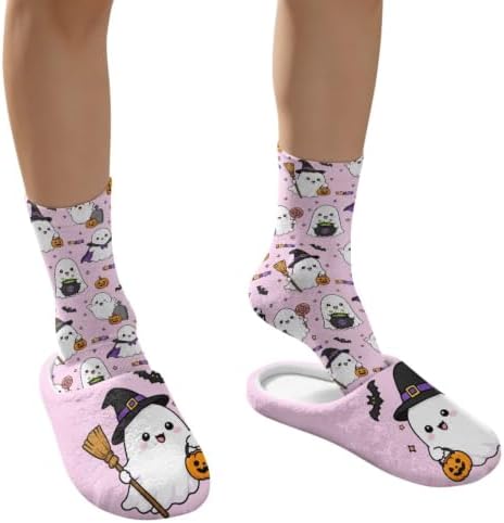 Jeiento Women's Fuzzy Slippers and Sock Set Warm Cozy Memory Foam House Shoes Soft Slip-on Slides Spa Slippers for Hotel - Image 4
