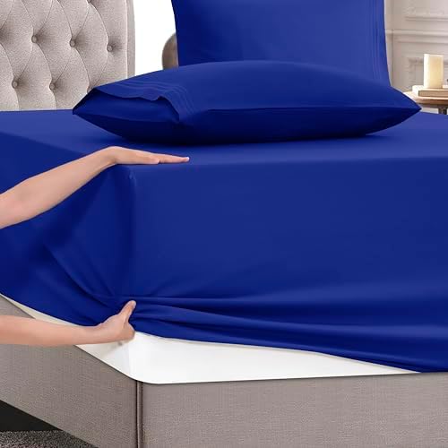 Mocassi Queen Size 4-Piece Bed Sheet Set - 1800 Premium Hotel Quality Microfiber 18-24 Inches Extra Deep Pocket Fitted Sheet- Luxury Soft, Breathable, Wrinkle, and Fade Resistant, Imperial Blue - Image 5
