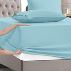 Mocassi Queen Size 4-Piece Bed Sheet Set - 1800 Premium Hotel Quality Microfiber 18-24 Inches Extra Deep Pocket Fitted Sheet- Luxury Soft, Breathable, Wrinkle, and Fade Resistant, Aqua Blue - Image 5