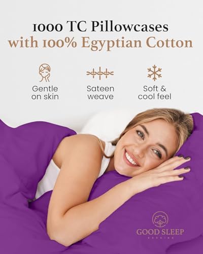 1000 TC Purple King Pillowcases Set of 4 100% Egyptian Cotton Pillow Cases - Image 5