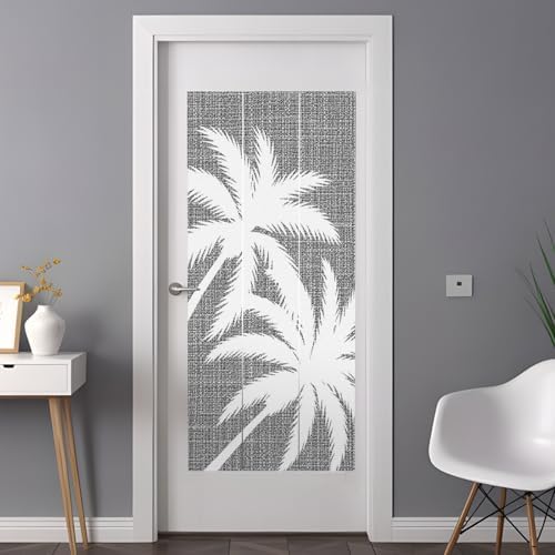 Window Privacy Film Frosted, Black Grey Tropical Tree Non-Adhesive Static Cling Window Tint, Summer Coastal Palm Trees Insulated Windows Frosted Films for Living Room, 35.4 x 78.7 Inches - Image 3