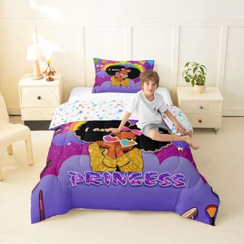 Erosebridal Black Girls Toddler Comforter Set African Princess Bedding Set Dreamy Rainbow Magical Comforter Cute Little Princess Bed Sets for Kids Melanin Bedroom Decor (1 Comforter, 1 Pillowcase) - Image 5