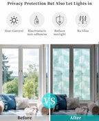 Window Privacy Film Frosted, Teal Blue Botanical Reusable Static Cling Window Tints, Summer Palm Leaves Foliage Tropical Heat Control Windows Films for Offices, Balcony, 29.5 x 118 Inches - Image 6