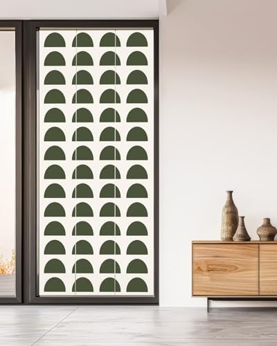 Window Privacy Film Frosted, Forest Green Boho Non-Adhesive Static Cling Window Tint, Middle Century Geometric Abstract Art Insulated Windows Frosted Films for Living Room, 35.4 x 78.7 Inches - Image 5