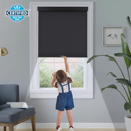 Persilux Blackout Window Shades for Home, Cordless Roller Shades with Valance, Thermal Insulated Fabric Window Blinds, UV Protection Blinds for Indoor Windows, Office and Bedroom (Black,70"W x 64"H) - Image 5