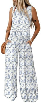 Dokotoo Womens 2 Piece Outfits Tank Tops Elastic Waist Wide Leg Pants Sets by Dokotoo
