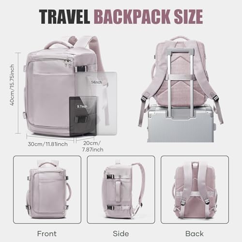 suwasp Travel Backpack with Toiletry Bag Set for Women Men,Ryanair Backpack 40x30x20CM Airline Approved Personal Item Travel Bag, Carry On Backpack Fits 14 Inch Laptop, 180° Opening, Light Purple - Image 7