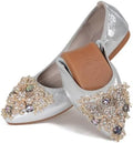 VYKF Womens Ballet Flats Foldable Rhinestone Pointed Toe Wedding Shoes Comfortable Slip on Flat Shoe by VYKF