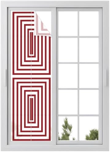 Window Privacy Film Frosted, Red White Geometric Reusable Static Cling Window Tints, Square Minimalist Modern Heat Control Windows Films for Offices, Balcony, 29.5 x 118 Inches by Unknown