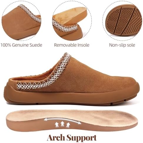UBFEN Womens 100% Genuine Suede Mules Arch Support Indoor Outdoor Slippers - Image 4