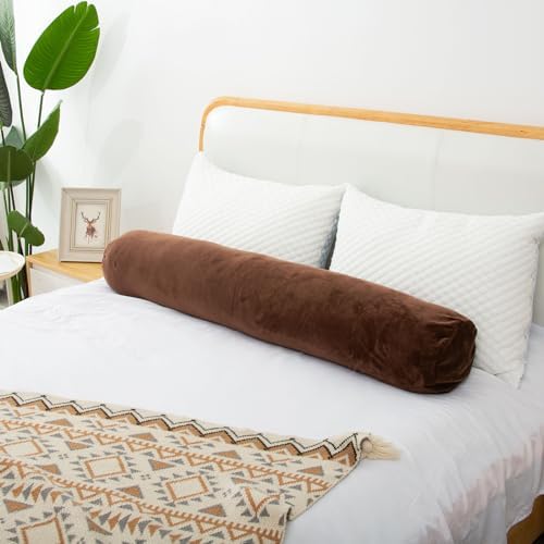 1 MIDDLE ONE Round Body Pillow for Adults, Long Bolster Pillow for Bed with Removable Velvet Cover, Decorative Tube Roll Cylinder Pillow, 47 x 7.87 Inch, Coffee - Image 5