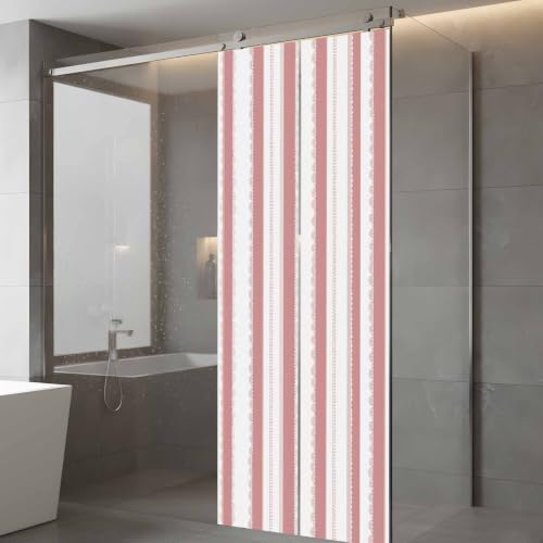 Window Privacy Film Frosted, Pink Red Striped Static Cling Door Window Covering, Farmhouse Vertical Stripes Geometric UV Blocking Windows Film for Office, Hotel, Bedroom, 29.5 x 78.7 Inches - Image 5
