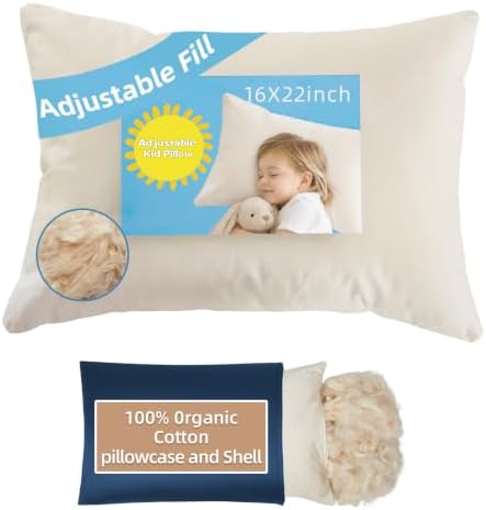 Kids Pillow with Pillowcase - 16x22 Organic Pillow Filled with Kapok by Lofe