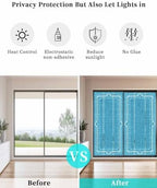 Window Privacy Film Frosted, Azure Blue Botanical Static Cling Door Window Covering, Vintage Florals Geometric Minimalist UV Blocking Windows Film for Office, Hotel, Bedroom, 29.5 x 78.7 Inches - Image 6