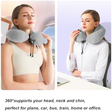 Inflatable U-Shaped Travel Pillow with Velvet Cover Unisex Cotton Stuffed Travel Neck Pillow for Airplane Train Office Nap - Image 3