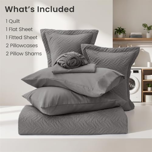 Love's cabin Quilts for Queen Bedspreads, 7 Pieces Bed in a Bag, Grey - Image 6