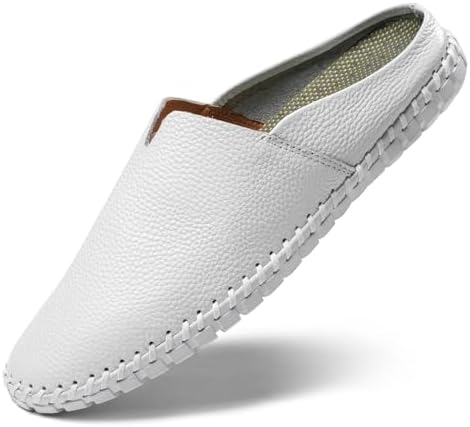 Men’s Slip-On Loafers Mules Clog Handmade Leather Slippers Hand Stitched no-Heel Casual Shoes for Men Breathable Comfortable Soft by LUODENGLANG