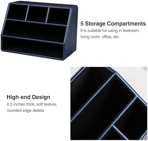 PU Leather Desk Organizer, Remote Control Holder, Dark Blue - Image 5