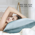 100% Mulberry Silk Zippered Pillowcase, Pale Blue, 20x36 - Image 3