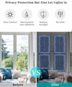 Window Privacy Film Frosted, Navy Blue Botanical Reusable Static Cling Window Tints, Vintage Florals Geometric Minimalist Heat Control Windows Films for Offices, Balcony, 29.5 x 118 Inches - Image 6
