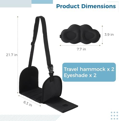 2 Pcs Travel Foot Rest for Airplane Flights with 2 Eyeshades, Foot Hammocks and Sleep Shades Set, Under Desk Foot Hammock for Office, Adjustable Length, Portable Design, Practical Choice for Travel - Image 4