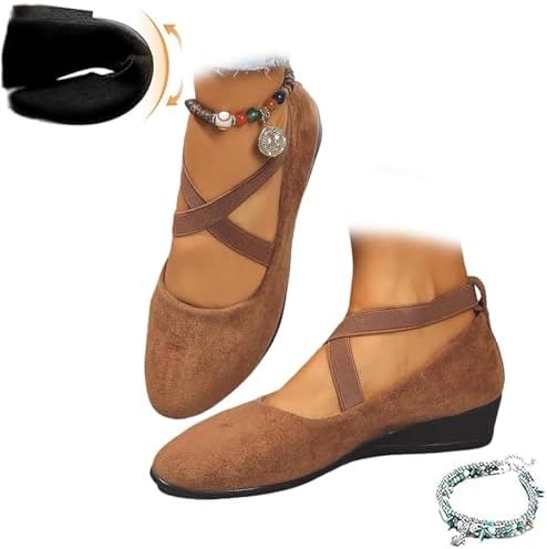 Women's Crisscross Strap Wedge Shoes,Womens Round Toe Ballet Wedge Dress Shoe Elegant Suede Comfy Slip-On Pump by Unknown