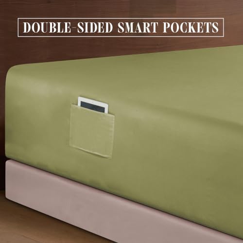 Elegant Comfort 1500 Premium Quality 6-Piece Bed Sheet Set - 18-24 Inch Extra Deep Pocket, Smart Storage Pockets, Wrinkle Free Ultra Soft 6PC Extra Deep Pocket Sheets, California King, Green - Image 6