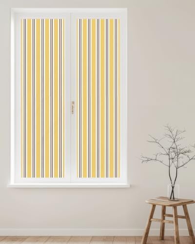 Window Privacy Film Frosted, Yellow Brown Striped Reusable Static Cling Window Tints, Modern Farmhouse Vertical Stripes Heat Control Windows Films for Offices, Balcony, 29.5 x 118 Inches - Image 2