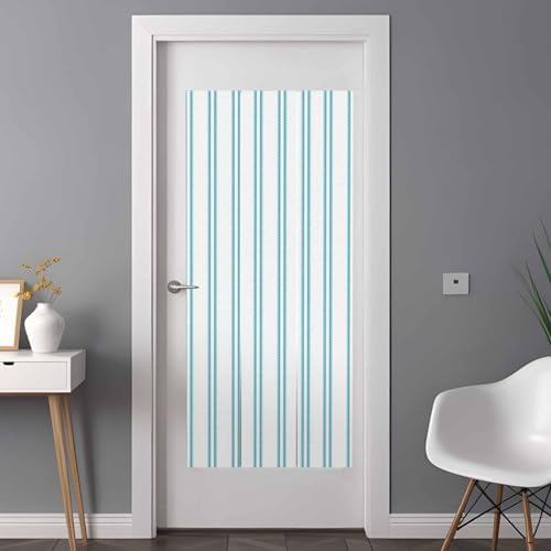 Window Privacy Film Frosted, Teal Blue Stripes Non-Adhesive Static Cling Window Tint, Modern Vertical Striped Minimalist Insulated Windows Frosted Films for Living Room, 35.4 x 78.7 Inches - Image 3