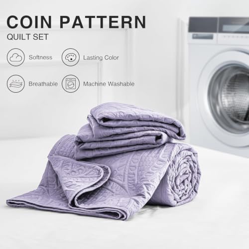 Love's cabin King Size Quilt Bedding Set Lavender Bedspreads - Bed Lightweight Bedspread Comforter - Coin Pattern Bedding Coverlet for All Season - 3 Pieces (1 Quilt, 2 Pillow Shams) - Image 7