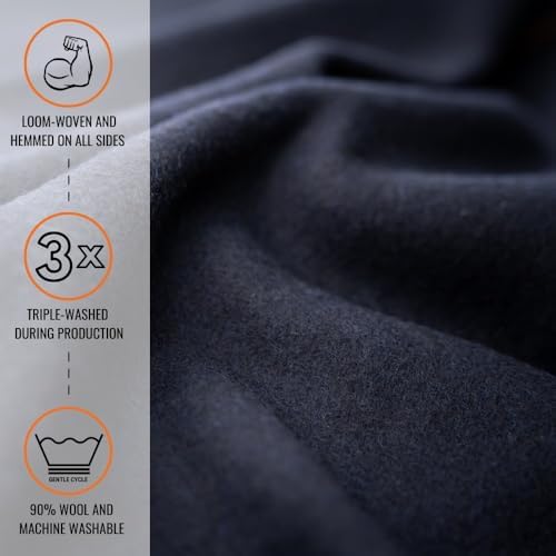Arcturus King Size Wool Blanket (90"x 108") | Thick, Washable, Navy Blue - Image 2