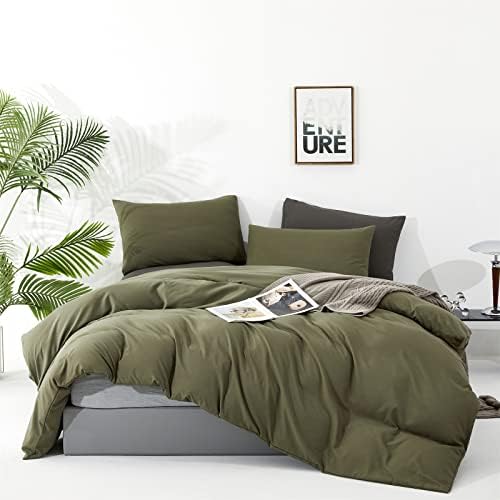 Luxlovery Olive Green Comforter Set Twin Army Green Bedding Comforter Set Solid Green Blanket Quilts Modern Soft Breathable Minimalist Moder Dark Green Comforters Set - Image 5
