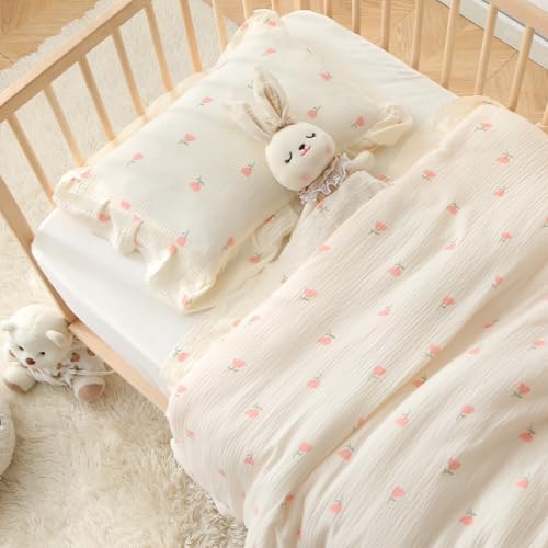100% Cotton Muslin Toddler Pillowcase 2 Pack，13"x 18" Ultra Soft Breathable Travel Pillow Case Cover,Ruffle Pillow Case for Newborn,Nursery,Boys,Girls,Machine Washable - Image 2