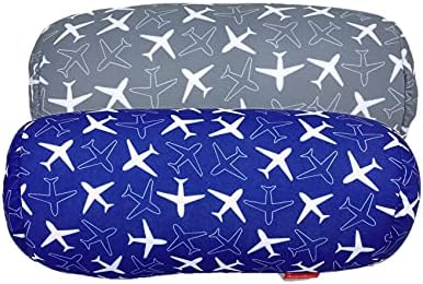 Bookishbunny 2pcs Micro Bead Microbead Roll Pillow Cushion for Bed Back Neck Head Body Support, 13" x 7", Various Designs (SmallPlaneNavy+Gray) by Bookishbunny