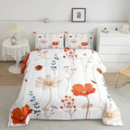 Erosebridal Watercolor Flower Comforter Set Full, Retro Orange Beige Floral Bedding Set for Kids Teens Adult Women, Modern Minimalist White Quilt Branches Pastoral Duvet Insert with 2 Pillow Cases - Image 2
