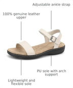 Women's Classic Flat Sandals Leather Open Toes Memory Foam One Band Ankle Strap Adjustable Slip On Shoes - Image 3