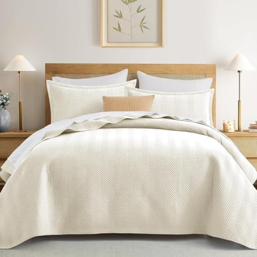 IR Imperial Rooms Quilts Queen Size Bedding Set Ivory Bedspread Wave by IRImperialRooms
