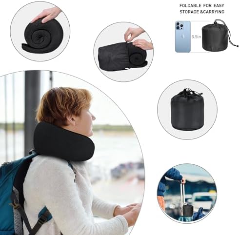 Neck Travel Pillows for Airplanes Memory Foam Neck Comfort Pillow Compact Ergonomic Design Sleeping Essentials for Long Flights Car Rides and Home Use (Black) - Image 4
