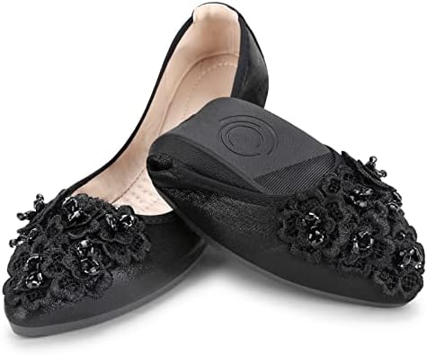 KUNWFNIX Women Ballet Flats Rhinestone Wedding Ballerina Shoes Foldable Sparkly Comfort Slip on Flat Shoes by KUNWFNIX