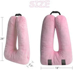 Kids Travel Pillow for Car Seat with Hand Muff, Cartoon Neck & Headrest Seat Belt Pillow for Car Road Trips Long-Distance Travel Sleeping Pillow for Adults and Children, Pink - Image 3
