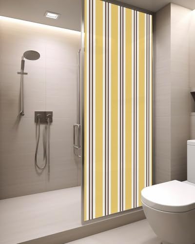 Window Privacy Film Frosted, Yellow Brown Striped Static Cling Door Window Covering, Modern Farmhouse Vertical Stripes UV Blocking Windows Film for Office, Hotel, Bedroom, 29.5 x 78.7 Inches - Image 3