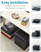 AmasSmile Ottoman with Storage,Folding Stool, 16" Leather,Black 2 Pack - Image 7